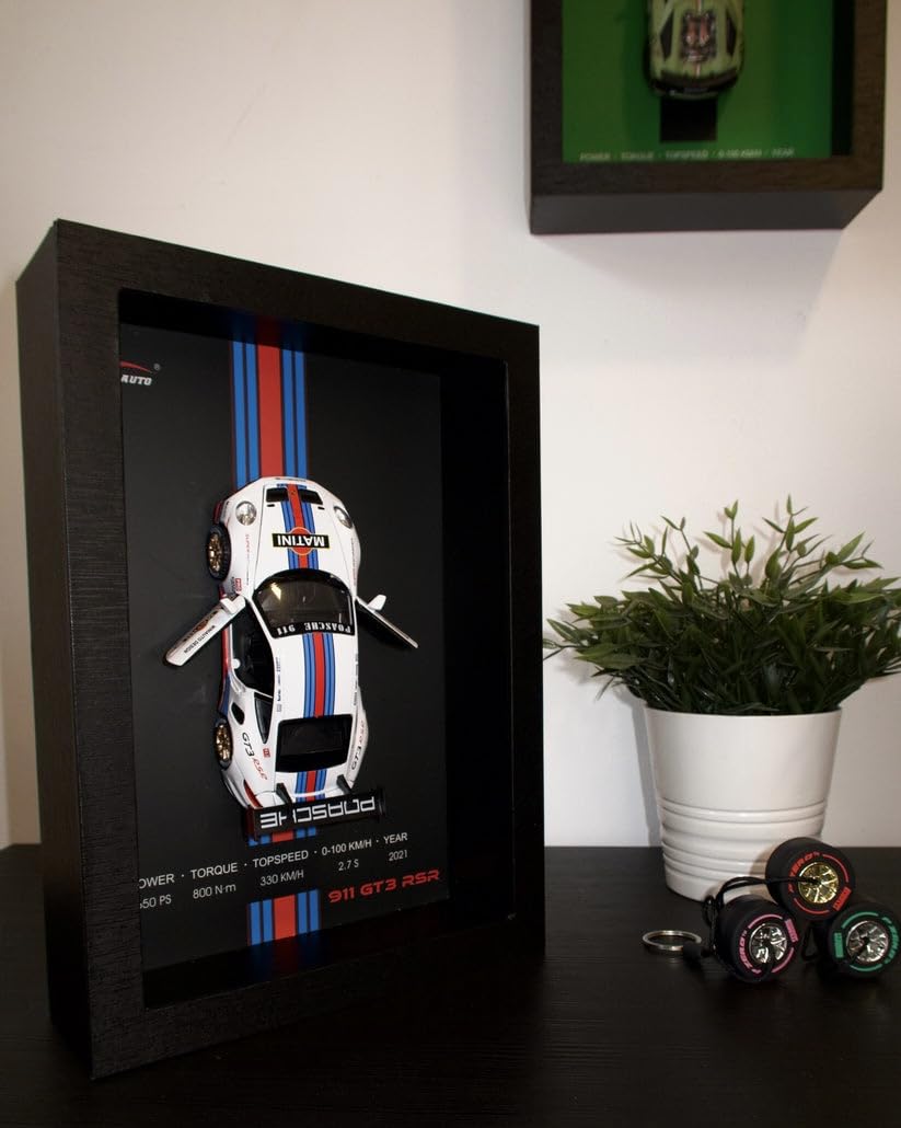 3D Car Frame Wall Art | Wooden Frame with Removable Die-Cast Cars, Lights, Pull-Back Action & Opening Doors | Collectible Display for Car Lovers