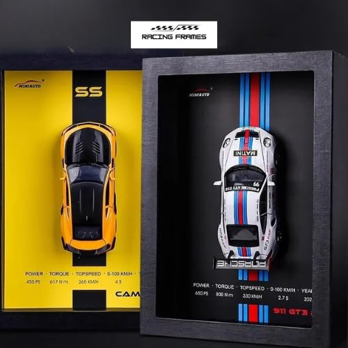 3D Car Frame Wall Art | Wooden Frame with Removable Die-Cast Cars, Lights, Pull-Back Action & Opening Doors | Collectible Display for Car Lovers