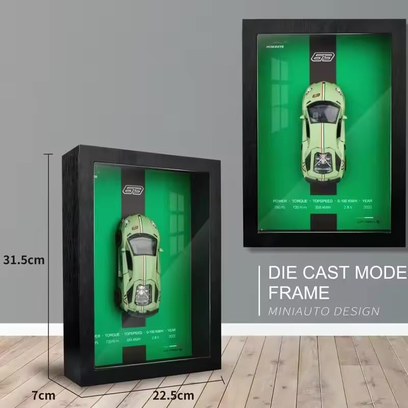 3D Car Frame Wall Art | Wooden Frame with Removable Die-Cast Cars, Lights, Pull-Back Action & Opening Doors | Collectible Display for Car Lovers
