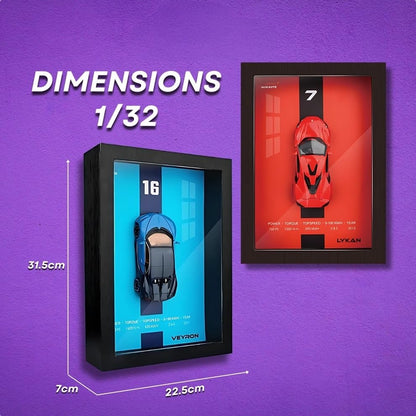 3D Car Frame Wall Art | Wooden Frame with Removable Die-Cast Cars, Lights, Pull-Back Action & Opening Doors | Collectible Display for Car Lovers