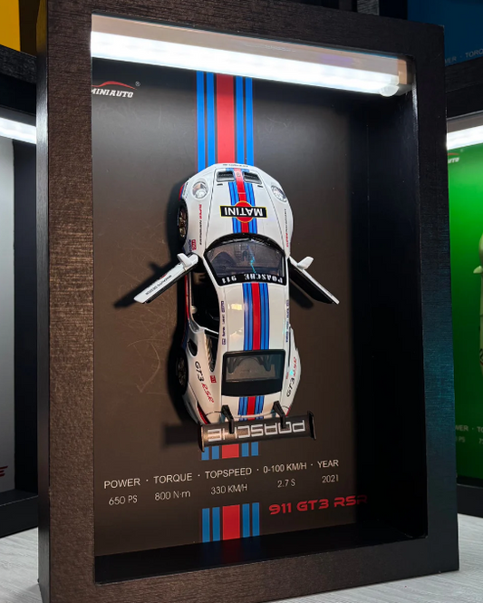 3D Car Frame Wall Art | Wooden Frame with Removable Die-Cast Cars, Lights, Pull-Back Action & Opening Doors | Collectible Display for Car Lovers